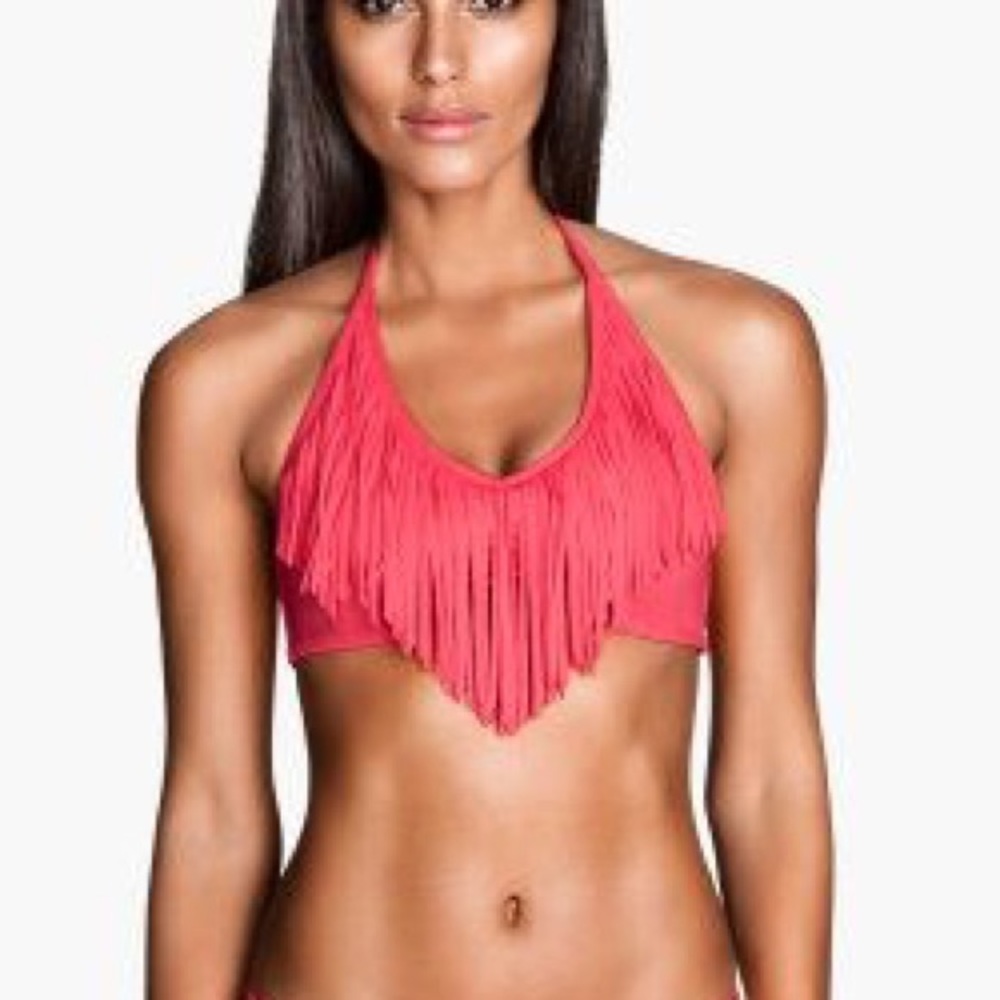 Neon pink H&M fringe bikini top | Size: 12/medium